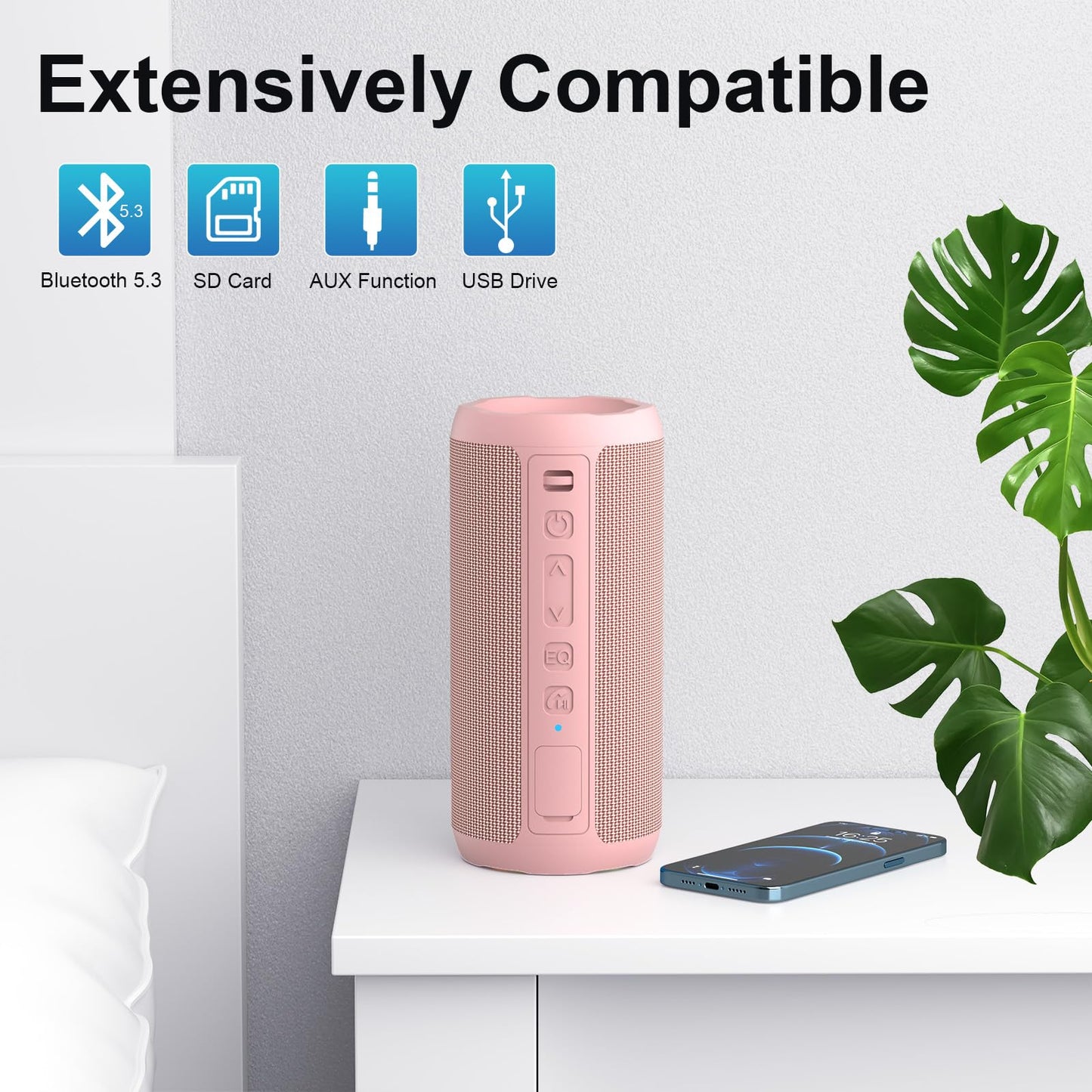 Ortizan Wireless Portable Bluetooth Speaker, IPX7 Waterproof, Dustproof and Rustproof, Powerful 24W Sound, Enhanced Bass, 30 Hour Battery, 360° Party Light, and Stereo Pairing (BT 5.3), Gifts - Pink