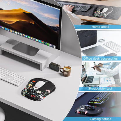 Aszqvd Ergonomic Mouse Pad with Wrist Support, Floral Mousepad for Desk