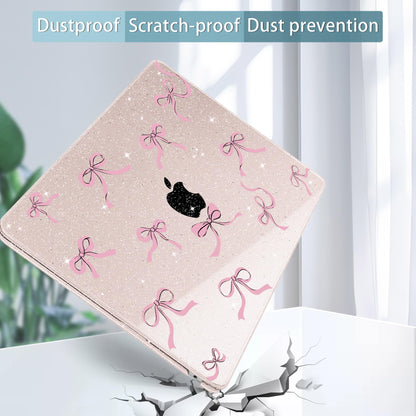 May Chen Case for MacBook Air 13/13.6 inch M5 A3449 M4 A3240 M3 A3113 M2 A2681, 2026 2025 2024-2022, Plastic Hard Shell with Keyboard Cover & Screec Protector, Sakura Pink Glitter Bow