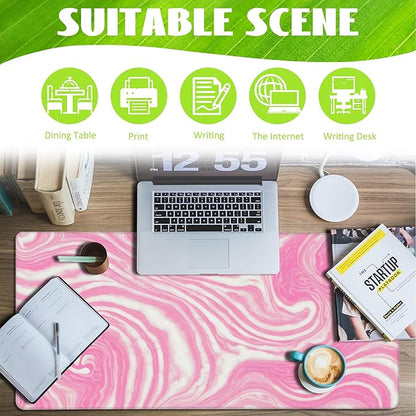 Desk Pad,Pink Marble Swirls Texture Desk Mat,Flow Liquid Waves Large Gaming Mouse Pad for Desk,Extended Big Computer Keyboard Mouse Pad with Non-Slip Base and Stitched Edge,35.4"x15.7"