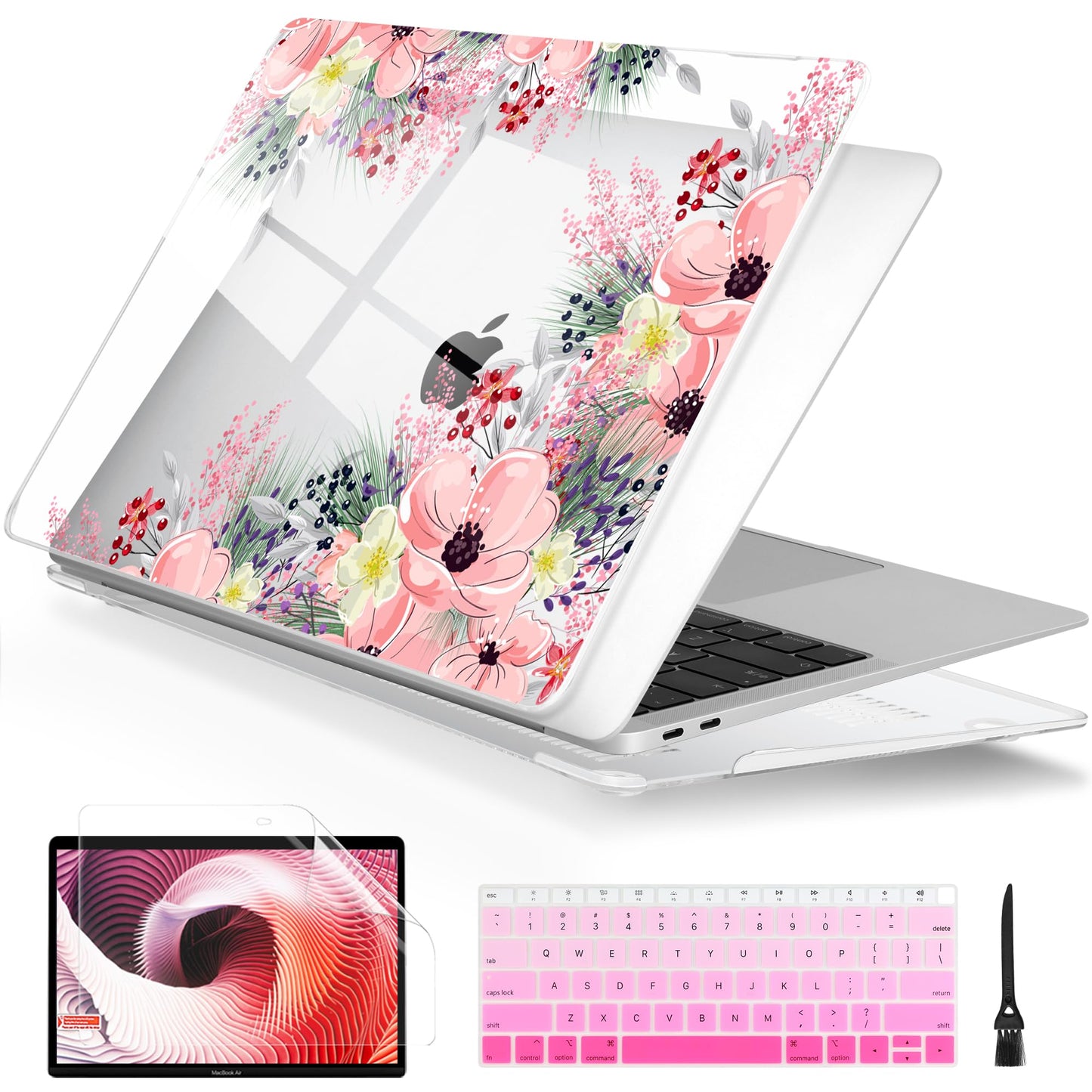 Laptop Case for MacBook Air 13 2020 2019 2018 with Touch ID & Retina Display Floral Series Hard Shell with Keyboard Cover Screen Protector for New Mac Air 13.3 inch A2337 A2179 A1932, Beautiful Floral