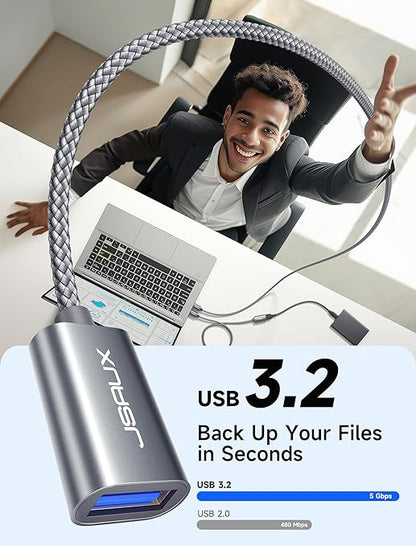 JSAUX 2Pack 6.56FT + 6.56FT USB 3.0 Extension Cable, Type A Male to Female USB Extender Cord Nylon Braided Compatible with Webcam, Camera, Phone, USB hub, Mouse, Keyboard, Printer, Hard Drive - Grey
