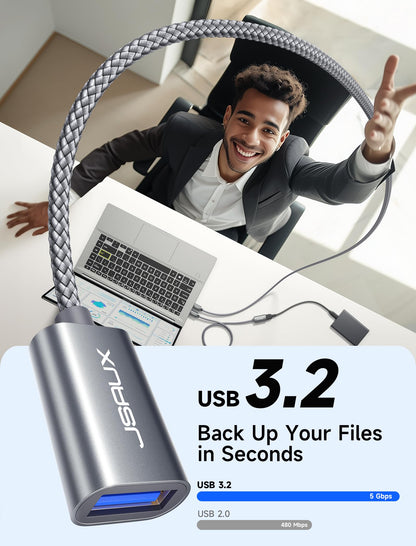 JSAUX USB 3.0 Extension Cable 0.5M, USB A Male to Female Extension Cord Durable Braided Material Fast Data Transfer Compatible with USB Keyboard, Flash Drive, Hard Drive, Xbox-Grey