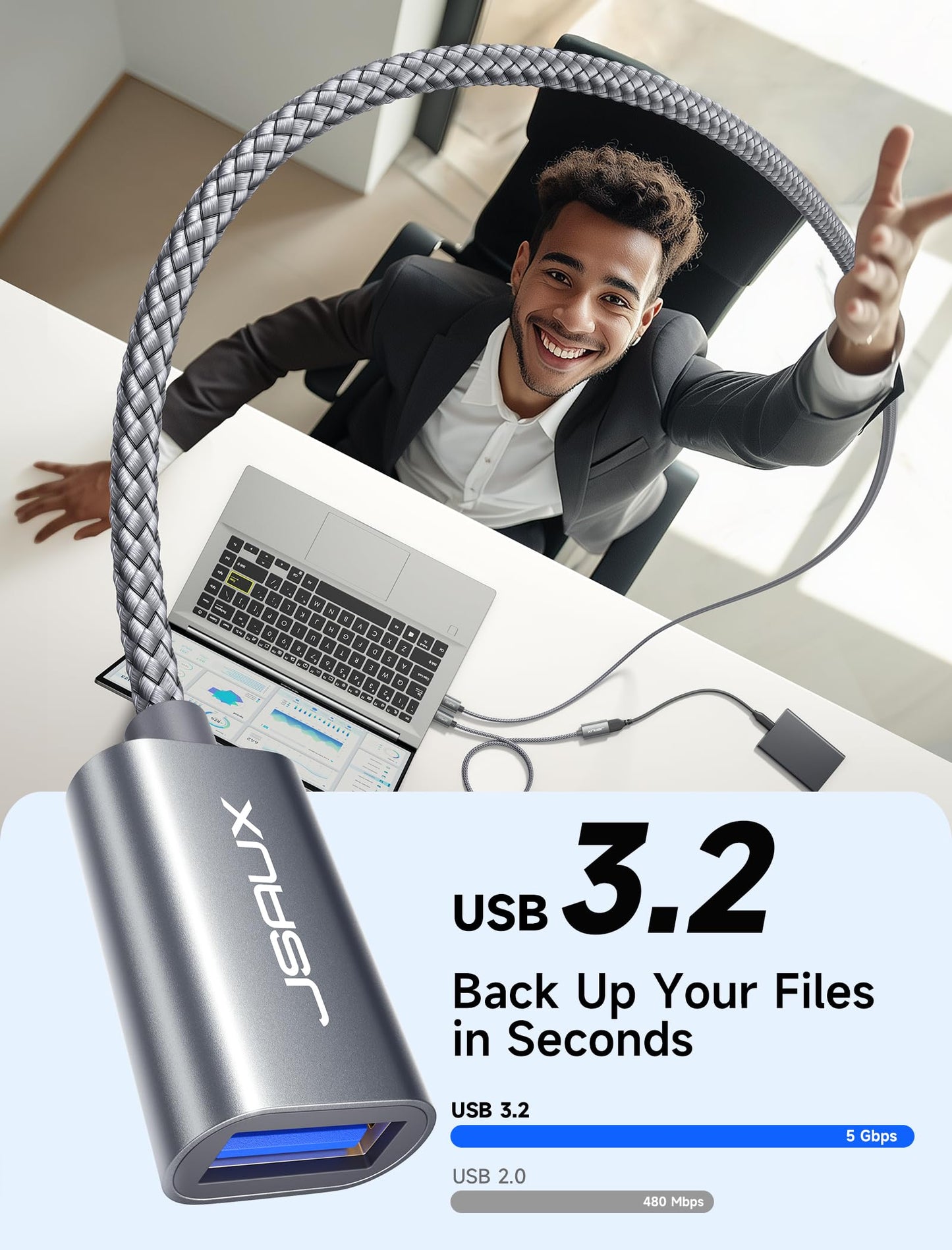 USB 3.0 Extension Cable 6.6FT, JSAUX USB A Male to Female Extension Cord Durable Braided Material Fast Data Transfer Compatible with USB Keyboard, Flash Drive, Hard Drive, Playstation, Xbox, Oculus VR