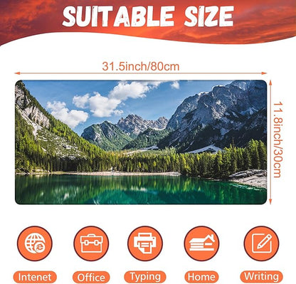 Desk Mat, Lake Mountain Landscape Desk Pad, The Alps Large Gaming Mouse Pad for Desk, 31.5"x15.7" Extended Big Computer Keyboard Mouse Pad with Non-Slip Base and Stitched Edge