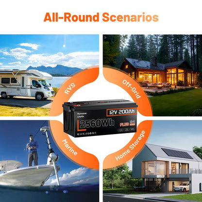 HumsiENK 12V 200Ah LiFePO4 Lithium Battery – Max. 2560Wh, 6000-15000 Deep Cycle Battery with 250A BMS, Low-Temp Cutoff | A+ Grade Cells for Marine, Trolling Motor, Off-Grid Home Energy Storage