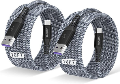 USB A to USB C Cable 10 ft,Type C Charger Cord Fast Charging 10FT 2Pack,for Samsung Galaxy S10/S9/S8/s7/ Note/9/8 for Kindle Fire for iPhone 15/16 Series USBC Phone