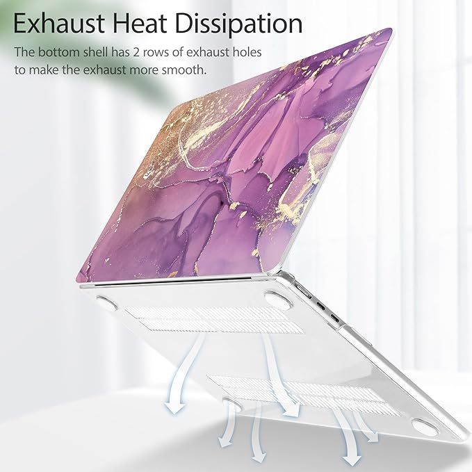 May Chen for MacBook Air 13.6 inch Case A3240 M4 A3113 M3 A2681 M2 with Retina Dispaly, 2025 2024 2023 2022 Release, Plastic Hard Shell Case with Screen Protector & Keyboard Cover, Purple Marble