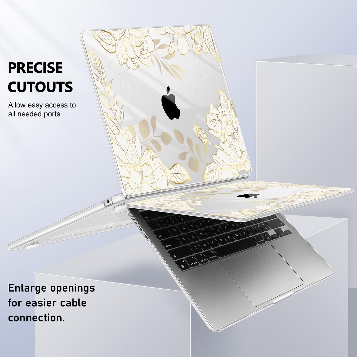 Lepeoac Case for 2026/2025/2024/2023 MacBook Air 15-inch Laptop Release M5 A3448 /M4 A3241 /M3 A3114 /M2 A2941, Stylish Protective Hard Shell Cover for MacBook Air 15.3 inch - Gold Rose Flowers
