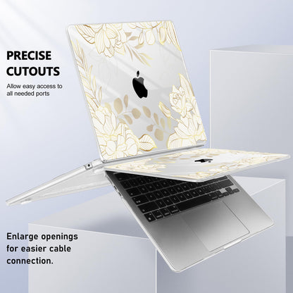 Lepeoac Case for 2026/2025/2024/2023 MacBook Air 15-inch Laptop Release M5 A3448 /M4 A3241 /M3 A3114 /M2 A2941, Stylish Protective Hard Shell Cover for MacBook Air 15.3 inch - Gold Rose Flowers