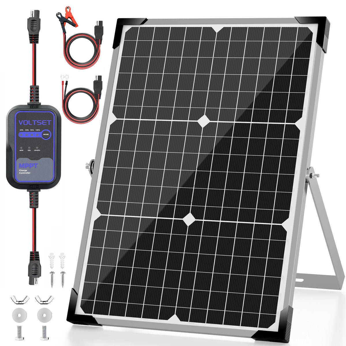 Voltset 20W 12V Solar Panel Battery Charger Trickle Maintainer Kit