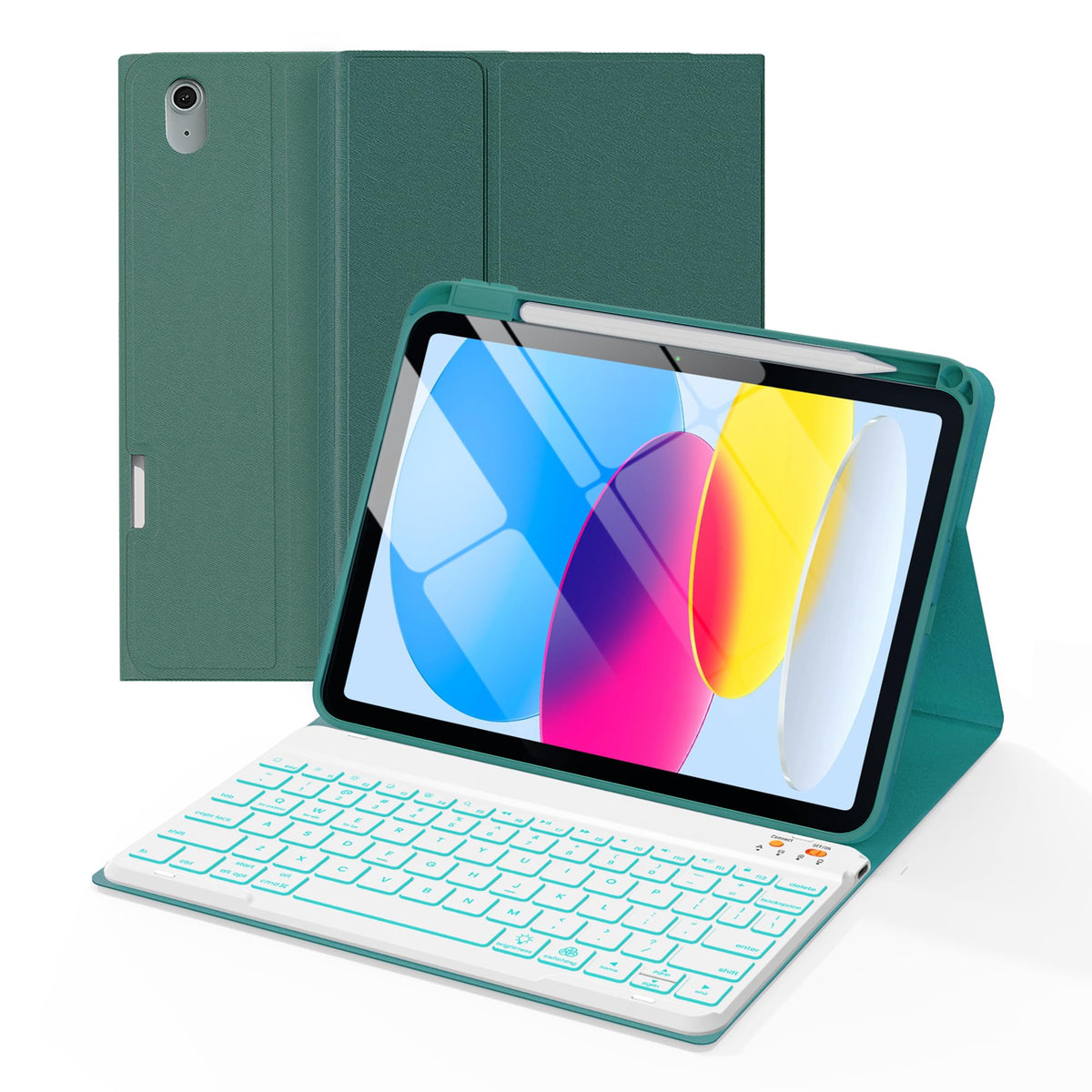 Senyoson for iPad A16 Case with Keyboard - 7 Color Backlit Magnetic Wireless Detachable Folio Keyboard Cover with Pencil Holder for iPad 11th 10th Generation, Purple
