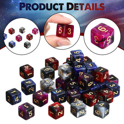 Poen 40 Pcs 16mm Dice Set Bulk, 6 Sided Standard Colored Dices with Numbers, D6 Polyhedral Games Dice for Board Games, Parties (Glitter Color)
