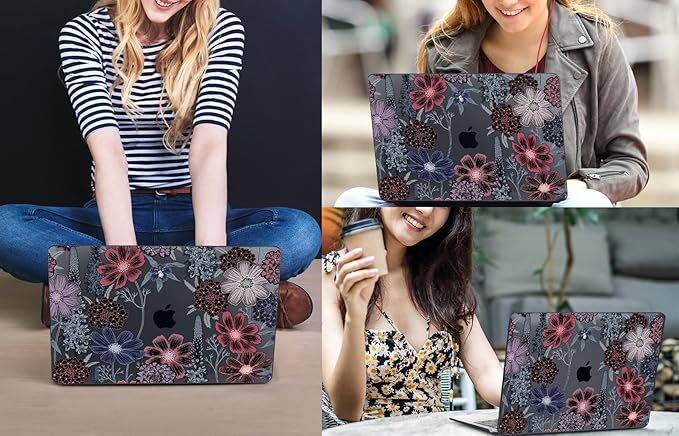 CISSOOK Compatible with MacBook Air 13.6 inch Case 2022 2023 2024 2025 Model A2681 A3113 A3240, Plastic Hard Case with Keyboard Cover Screen Protector Type C Adapter, Texture Flowers