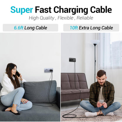 TT&C 30W USB C Fast Charger with 10FT & 6.6FT Cables for iPhone 17, 16, 15