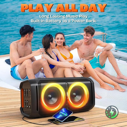 W-KING Large Bluetooth Speaker, 240W Peak Loud Boom Box 2×5.25" Subwoofers & 115dB Deep Bass, IPX6 Waterproof, Wireless Speakers, 24H, For Outdoor Party, Mic&Guitar Input, RGB Lights,Echo, EQ, TF, AUX