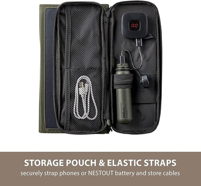 ELECOM NESTOUT Portable Solar Panel, Dual USB-A Ports, 28W Power Generation Charger for Phone Camping, Durable Water-Resistant Ripstop Nylon, Foldable Lightweight, Adjustable Stands (2-Panel)