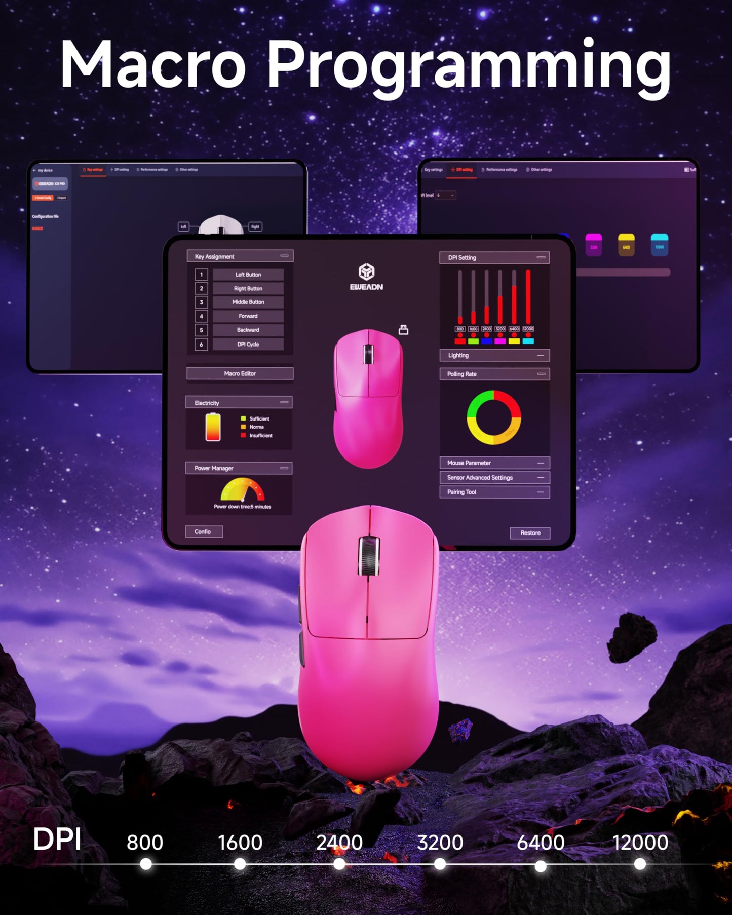 SEUNKWANG EWEAND X23 Pro Gaming Mouse, Tri-Mode 2.4G/USB-C/Bluetooth Wireless Mouse, PAW3311 Sensor, 12,000 DPI, 59g Lightweight, 1ms Ultra-Low Delay, Gaming & Computer Mouse for Laptop/PC/Mac-Pink