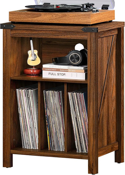 Record Player Stand with Vinyl Record Storage Holds up to 160 Albums,Large Wood Record Player Table，Brown Turntable Stand Cabinet Dispaly Shelf for Living Room,Bedroom,Office