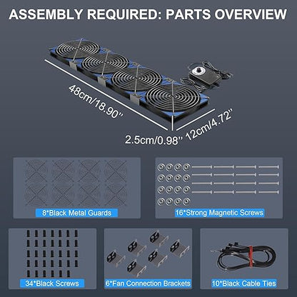 120mmx4 480mm Adjustable Computer PC Vent Fans 3-12V Speed Controller for Flexible Arrange Chicken Coop Rack Space Window Wall Cabinet Server Mining Rig Exhaust Cooling