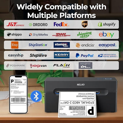 Nelko Bluetooth Thermal Shipping Label Printer, Wireless 4x6 Shipping Label Printer for Small Business, Support Android, iPhone and Windows, Widely Used for Amazon, Ebay, Shopify, Etsy, USPS