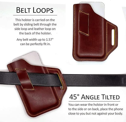TobbinGear Leather Belt Phone Pouch, Leather Cell Phone Holster, Universal Phone Case with Belt Loops, for Men and Women Large Coffee