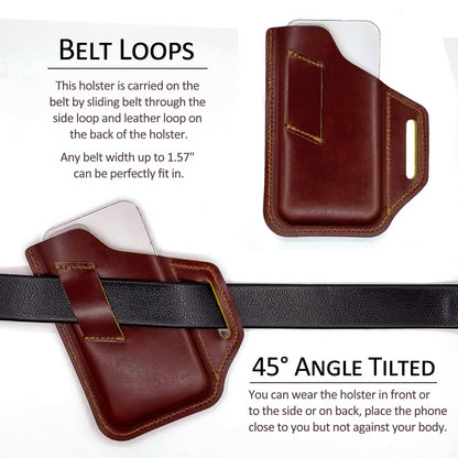 TobbinGear Leather Belt Phone Pouch, Leather Cell Phone Holster, Universal Phone Case with Belt Loops, for Men and Women Coffee