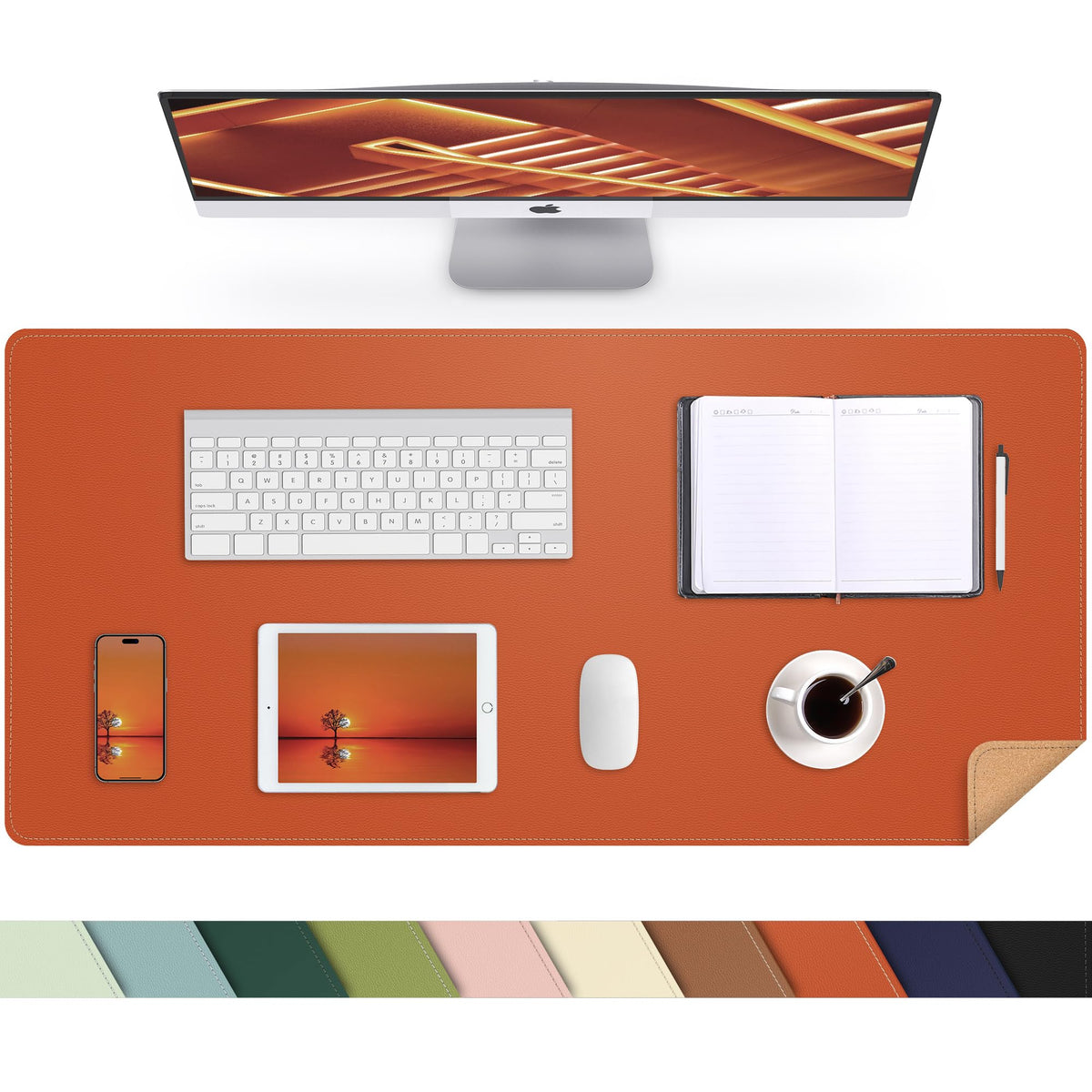 AFIING Leahter Desk Pad 47" x 17", Red,Desk Cover mat