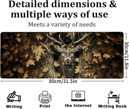 Majestic Deer Gaming Mouse Pad, Large Office Desk Mat, Anti-Slip Rubber Base Mousepad for Computer Laptop Keyboard, Smooth Desk Pad for Home Office Gamer Work Accessories 31.5" x 11.8"