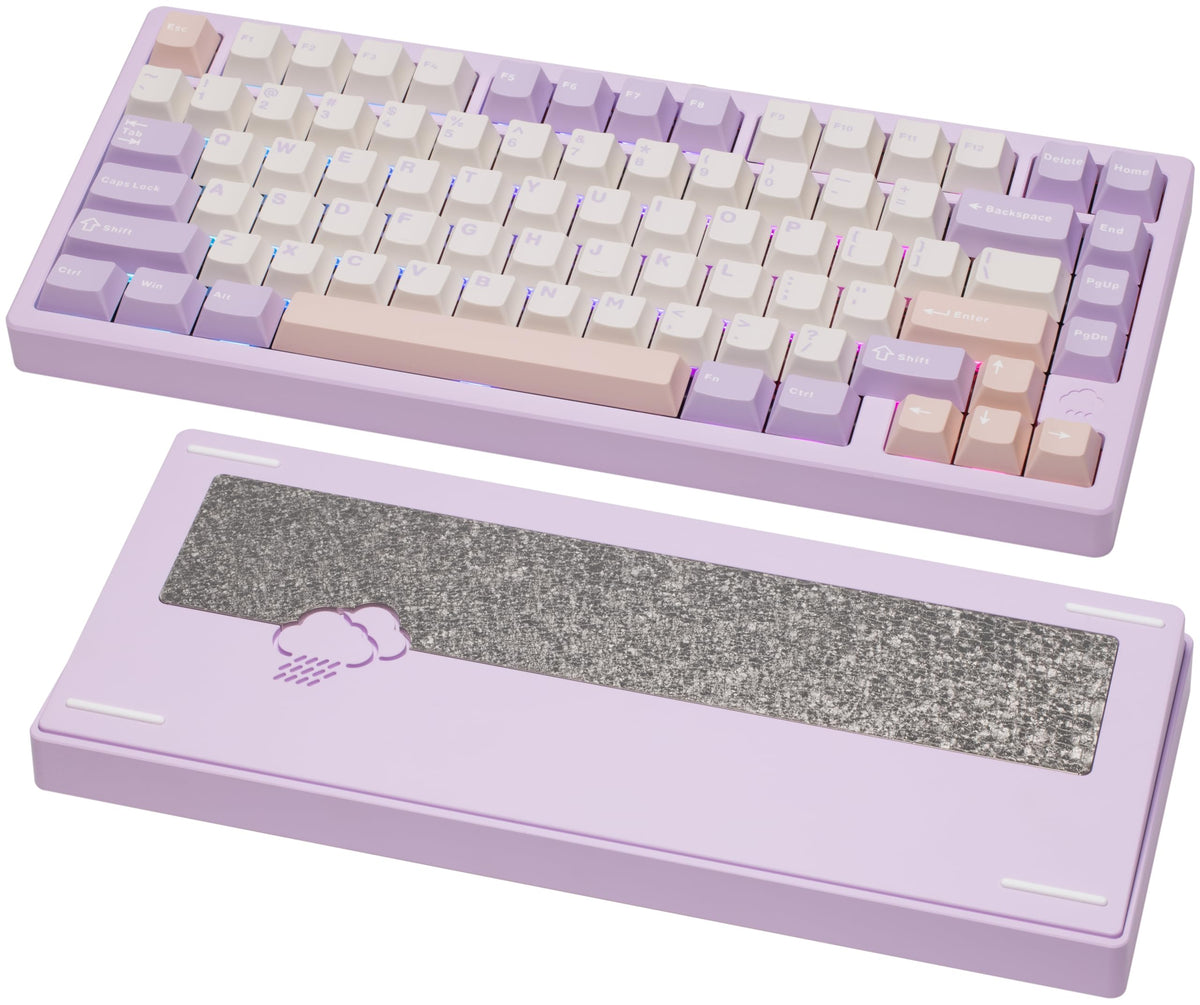 KEEBMONKEY WOBKEY Rainy 75 CNC Aluminum HMX/JWK/Cocoa Switches Triple-Mode Connectivity Mechanical Keyboard with Superior Acoustics, RGB/FR4/Silver SUS304/7000mAh/Cocoa Switch (Pro - Red Velvet)