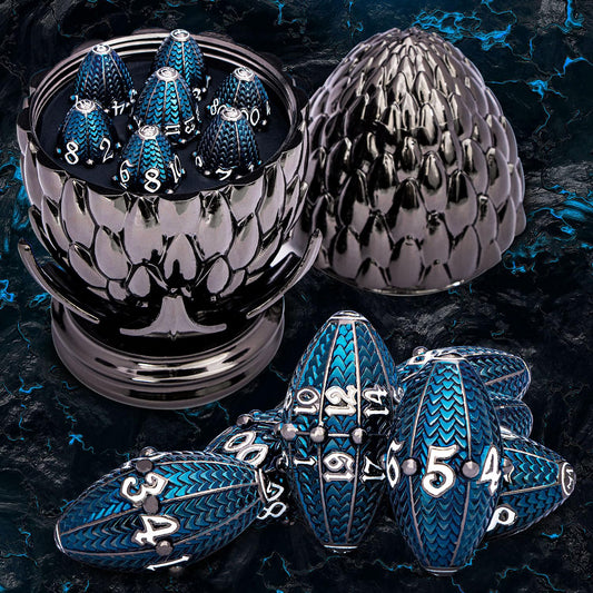 ARUOHHA DND Metal Dice Black Green Dragon Egg Dice with Rotating Dragon Egg Shell, Role Playing Game RPG Polyhedral D and D Dice Set D20 D12 D10 D8 D6 D4