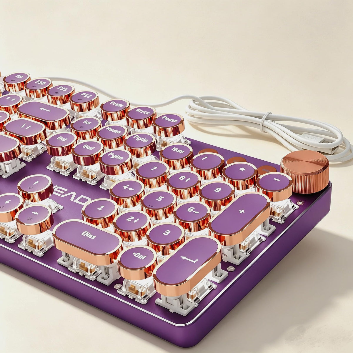 Wired Typewriter Mechanical Keyboard, Retro Punk Keyboard with Media Knob