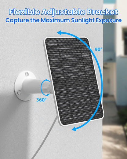 Solar Panel Charger Compatible with Reolink Argus 2E/Eco Ultra/Go PT Plus/Go Plus/Argus 3 Pro/Argus PT, 5W Solar Panels for Reolink Battery Camera, IP65 Waterproof 10ft Cable Secure Wall Mount, 2 Pack