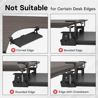 BONTEC KMT01 Under Desk Keyboard Tray, Pull-Out Keyboard & Mouse Platform with C-Clamp, 25.6 x 11.8 in Space-Saving Ergonomic Slide-Out Drawer, Black