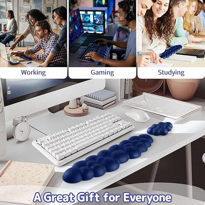 Cloud Wrist Rest Keyboard, Cloud Keyboard Wrist Pad Set with PU Leather Memory Foam, Cute Arm Rest for Palm Support, PC/Gaming Desk Accessories/Office Setup/Computer Hand Cushion - Dark Blue
