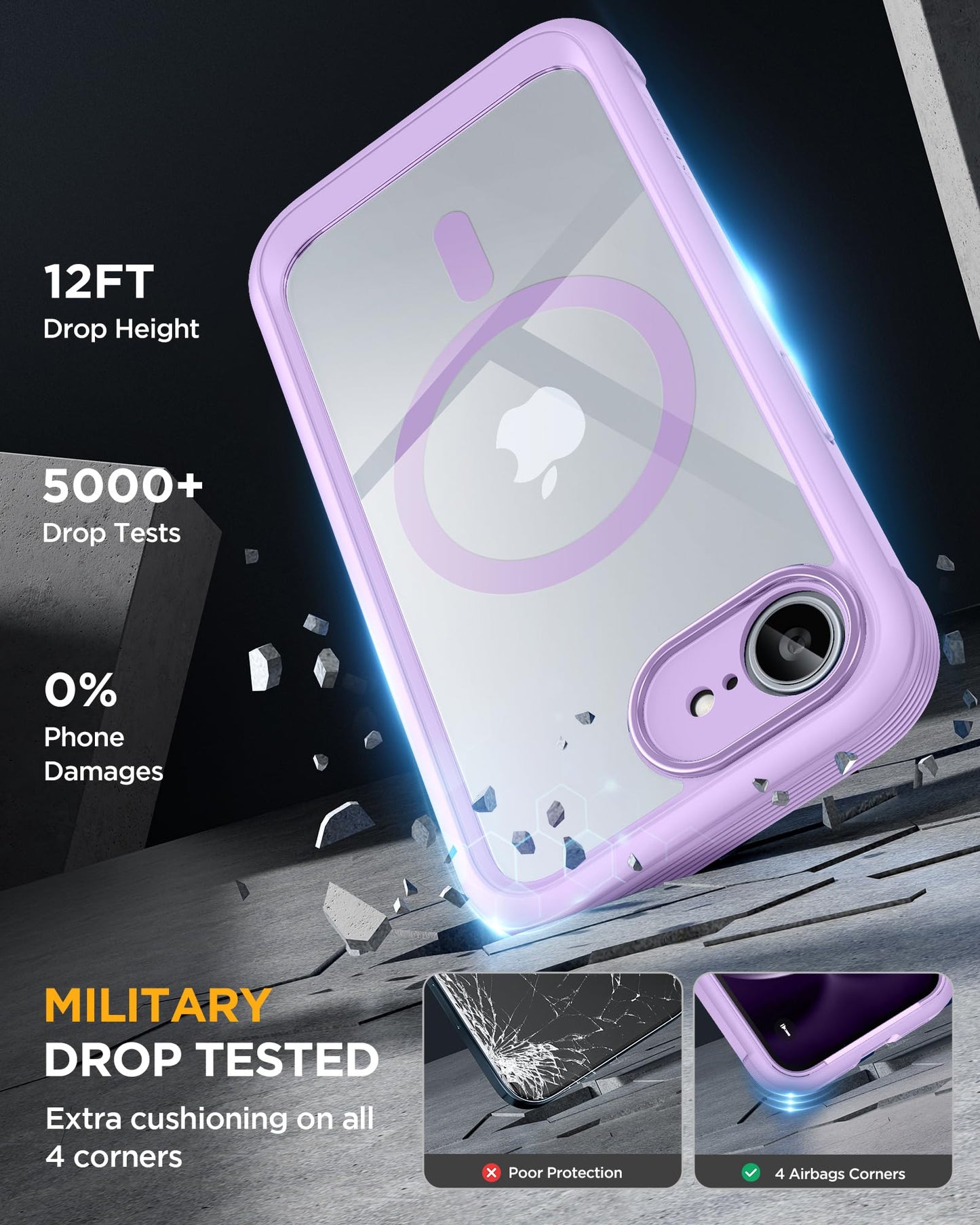 Miracase for iPhone 17e Case & iPhone 16e Case, Full-Body Phone with Built-in Glass Screen Protector, [Magnetic with MagSafe] Military Drop Proof 17 E/ 16 E Cover Bumper 6.1 inch, Purple