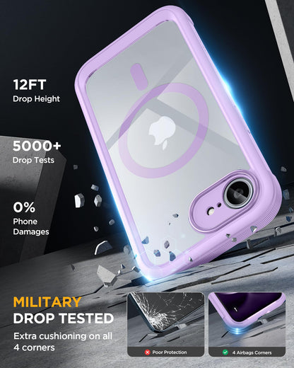 Miracase for iPhone 17e Case & iPhone 16e Case, Full-Body Phone with Built-in Glass Screen Protector, [Magnetic with MagSafe] Military Drop Proof 17 E/ 16 E Cover Bumper 6.1 inch, Purple
