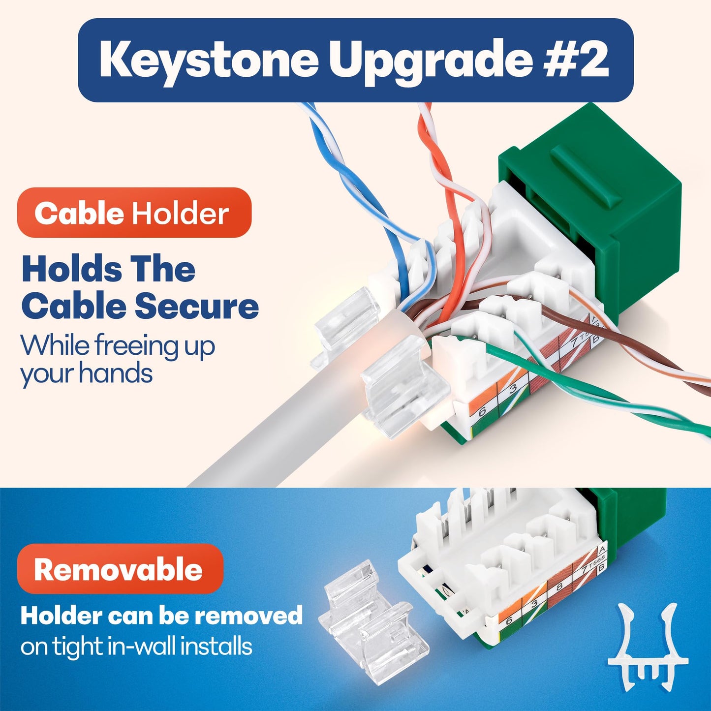 Everest 45 Degree RJ45 Cat6 Keystone Jacks Slim Profile 100-Pack Green