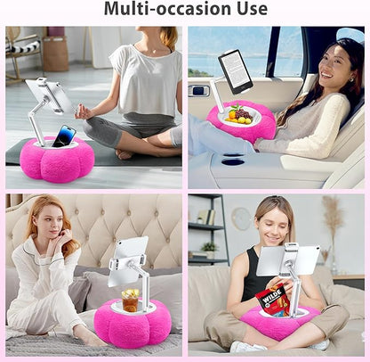 CreaDream Pumpkin Tablet Pillow Stand Holder for Kindle iPad, Adjustable Phone Pillow Stand for Lap Bed with Detachable Snack Bowl, Compatible with 4.7"-13" Tablet, iPad, iPhone, Samsung Tabs, Kindle