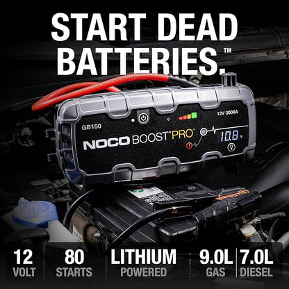 NOCO Boost GB150: 3000A UltraSafe Jump Starter – 12V Lithium Battery Booster Pack, Portable Jump Box, Power Bank & Jumper Cables - for 9.0L Gas and 7.0L Diesel Engines