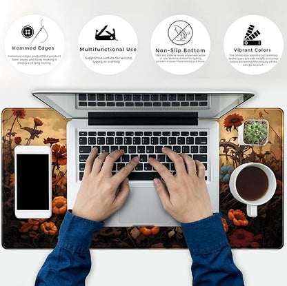 Anime Crow Kawaii Desk Mat Cute Retro Floral Mouse Pad Gaming Desk Pad XXL Large Desk Matt for Desktop Computer Mousepad, Laptop Keyboard Mouse Mat Office Decor Accessories for Women, 31.5x15.75 in