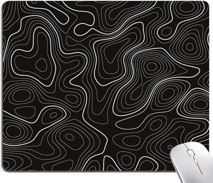 Topographic Contour Map Mouse Pad, Black Minimalist Mouse Mat Waterproof Non-Slip Rubber Base MousePads for Office Laptop Computer Desk
