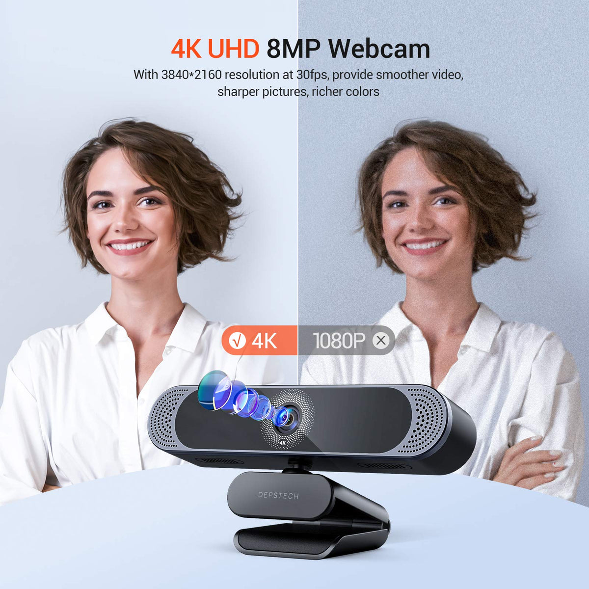 DEPSTECH 4K Webcam Ultra HD 1/2.55'' Sony Sensor Autofocus Webcam, 80° FOV (Black)