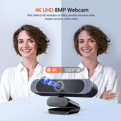 DEPSTECH 4K Webcam Ultra HD 1/2.55'' Sony Sensor Autofocus Webcam, 80° FOV (Black)