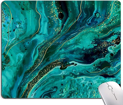 Mouse Pad, Green Marble Mouse Pad, Square Washable Cloth Personalized Mouse Mat with Design, Gaming Office Home Non-Slip Rubber Base Computer Mousepad