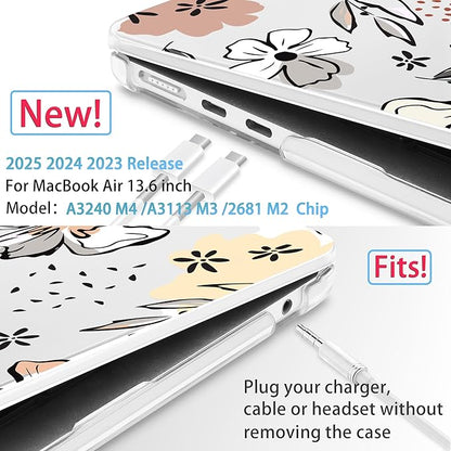Mektron for 2025 M4 MacBook Air 13.6 Inch A3240 Case Fits 2023 A2681 M2 2024 A3113 M3 Chip with Liquid Retina Display Touch ID, Printed Plastic Hard Shell Cover for MacBook Air 13.6", Floral C383