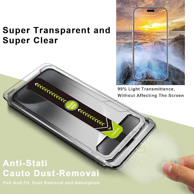 [2-Pack Ultra HD Clear Screen Protector for iPhone 16 Pro Max (6.9-Inch),9H Tempered Glass,Full Coverage,Anti-Fingerprint,Auto Dust Removal,Bubble-Free,Easy Installation