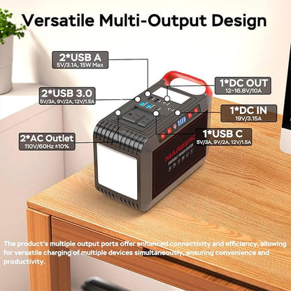 Portable Power Station 300W MARBERO 237Wh Camping Solar Generator Backup Lithium Battery with Pure Sine Wave 110V AC Outlet, USB C, USB A, DC for Outdoors Camping CPAP Home Blackout Emergency