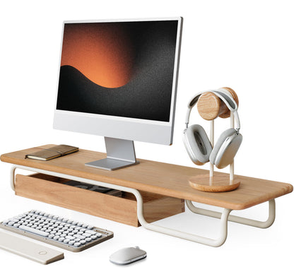 Fenge Solid Wood Monitor Stand with Large Drawer, Oak