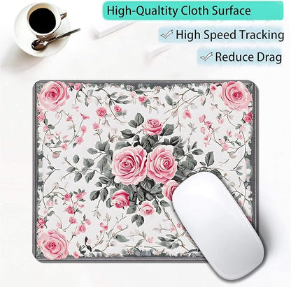 Vintage Flower Floral Custom Mouse Pad with Non-Slip Rubber, Small Square Design for Wireless Laptop & Computer Mouse Pads for Desk, 9.5 x 7.9 inch Smooth Surface for Gaming & Office